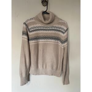 Jun & Ivy Cashmere Blend  Beige Gray Striped Turtleneck Sweater Clean Girl M